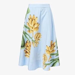 NEW FARM Rio Blue Banana Cocina Striped Midi Skirt